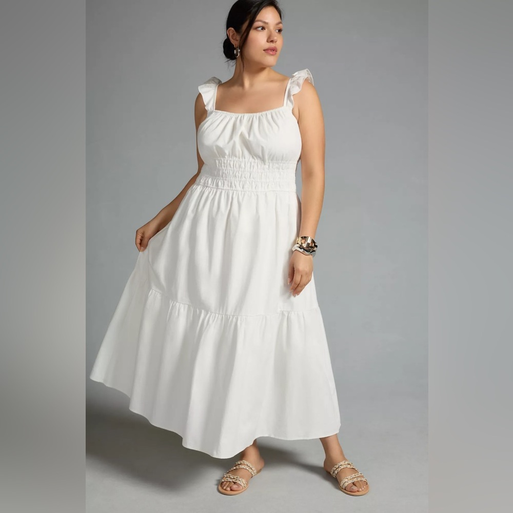 Moon River Cotton Square-Neck A-Line Midi Dress